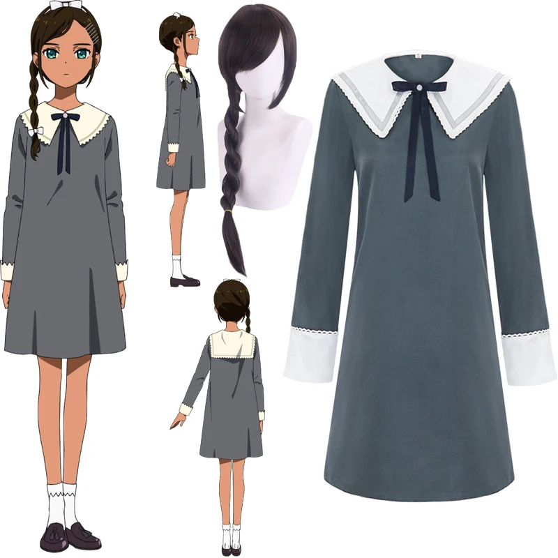 

Anime WONDER EGG PRIORITY Neiru Aonuma Cosplay Anime JK Kawaii Dresses Dark Gray Japanese Style Lolita Dress Cosplay Costume wig