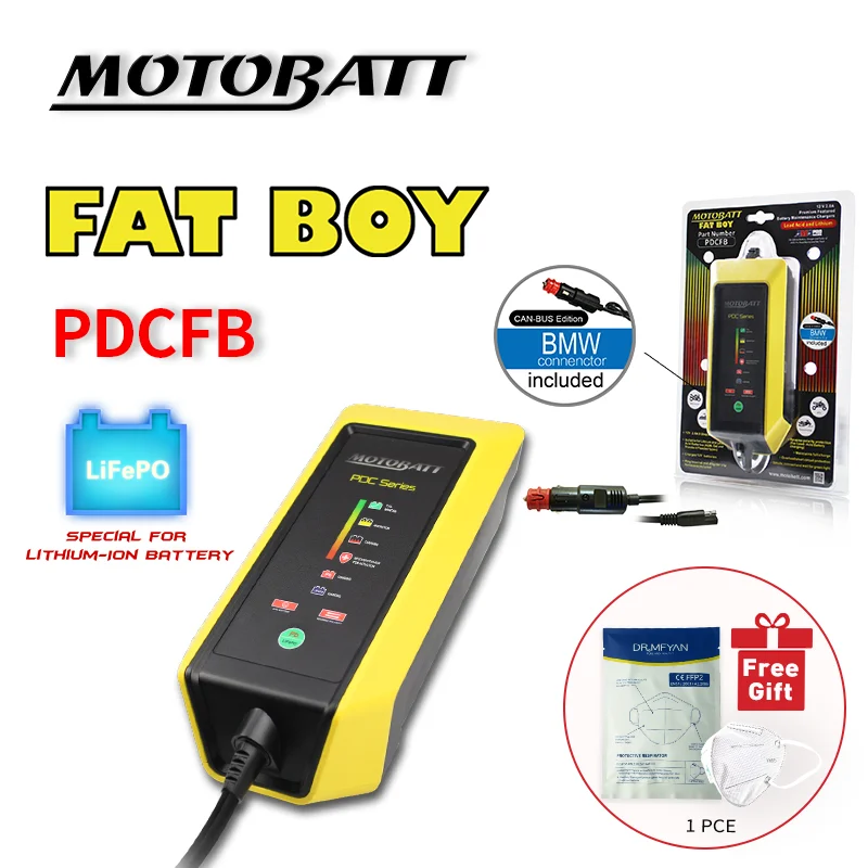 Motobatte 12V 2.0A Motorcycle Battery Charger Suit AGM Lead Acid Lithium and Standard Flooded Types Batteries Maintainer FAT BOY |