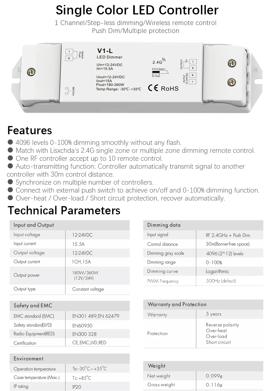 Светодиодный диммер переключатель 12V 24V 15A PWM 2,4 г светодиодный сенсорный RF Беспроводной дистанционный умный Wi-Fi диммер контроллер для одного Цвет Светодиодные ленты