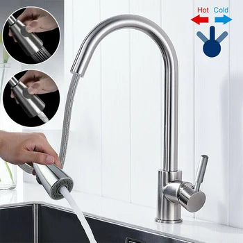 

Faucet Single Hole Pull Out Spout Kitchen Sink Mixer Tap Swivel 360 Degree Stream Sprayer Head Chrome Kitchen Hot Cold Tap