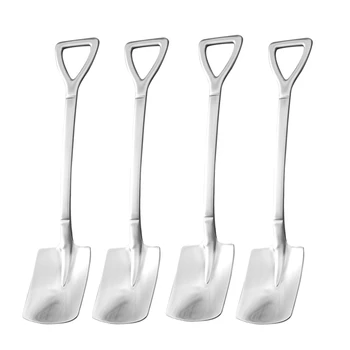 

4Pcs Stainless Steel Shovel Shape Watermelon Spoon Coffee Sugar Spoon Ice Cream Dessert Spoon Teaspoon Home Dinnerware