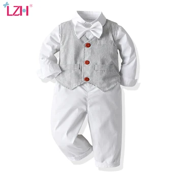 

LZH Children Clothing Suit Baby Boys Clothes Stripe Vest Shirt Tie Trousers 4Pcs Sets Kids Wedding Gentleman Banquet Dress 1-6Y