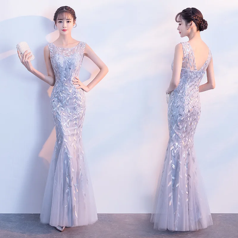 Платье русалки женское с блестками длинное Ципао О-образным вырезом Свадебное