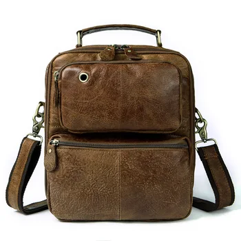 

Original Leather Male Fashion Casual Tote Messenger bag Design Satchel Crossbody One Shoulder bag 8" Tablet Case For Men