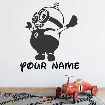 

Kids Minion wall Decal personalized Cartoon wall Sticker vinyl custom name Kids Room wall decor JH525
