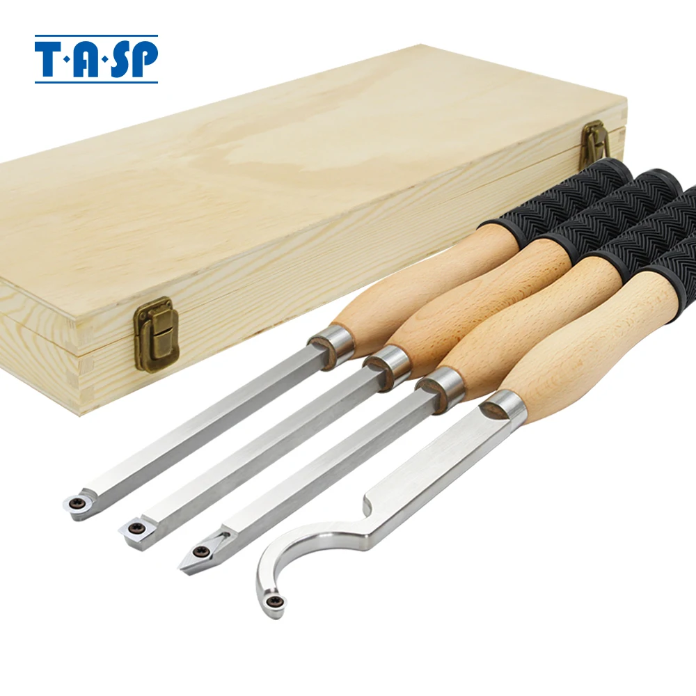 TASP 4pcs Carbide Woodturning Tools Set Rougher Finisher Detailer Swan
