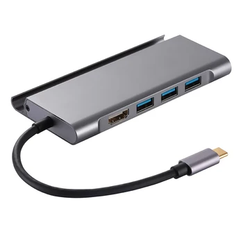 

Durable 7-in-1 Laptop Docking Stations Type-C Hub with 3xUSB3.0 4K HDMI TF Slots PD Splitter Adapter Phone Stand Laptop Accessor