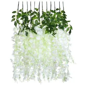 

12pcs Artificial Silk Wisteria Ivy Vine Garland Simulation Plants Props 90CM for Party Wedding Home Decoration (White)
