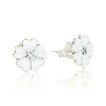 

White Enamel Bloom Flower Stud Earrings for Women Spring 925 Sterling Silver Jewelry Girl Earrings Daily Wearing Earrings Gifts