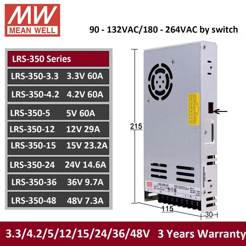 Meanwell LRS 350 ac dc 24v 350W 3 V 4 2 5V 12V 36V 48V Одиночный выход импульсный источник питания smps для
