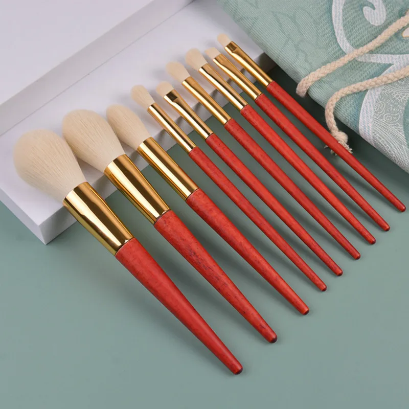 

8/9/12pcs Wood Handle Makeup Brushes Set Foundation Eyebrow Comb Eyelash Spoolies Sponge Eyeshadow Brush Tool With Bag
