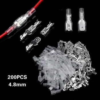 

200Pcs 2.8/4.8/6.3mm Wire Connectors Assorted Kit Crimp Female/Male Spade Terminals With Transparent Insulating Sleeves