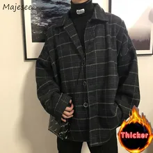 Шерстяное пальто мужская одежда размера плюс клетчатое мужское шерстяное пальто утолщенное винтажное корейское стильное уличное пальто с карманами для студентов мягкое