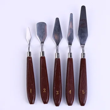 

5pcs Artist Wooden Handle Tools Oil Painting Spatula Mixing Scraper Professional Paint Palette Stainless Steel