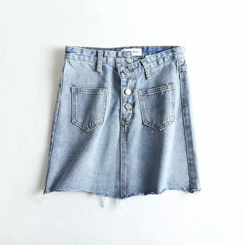 

Lxw-218 Harajuku-Style Tassels High-waisted Non-symmetrical Cowboy Half-length Mini Short Skirt