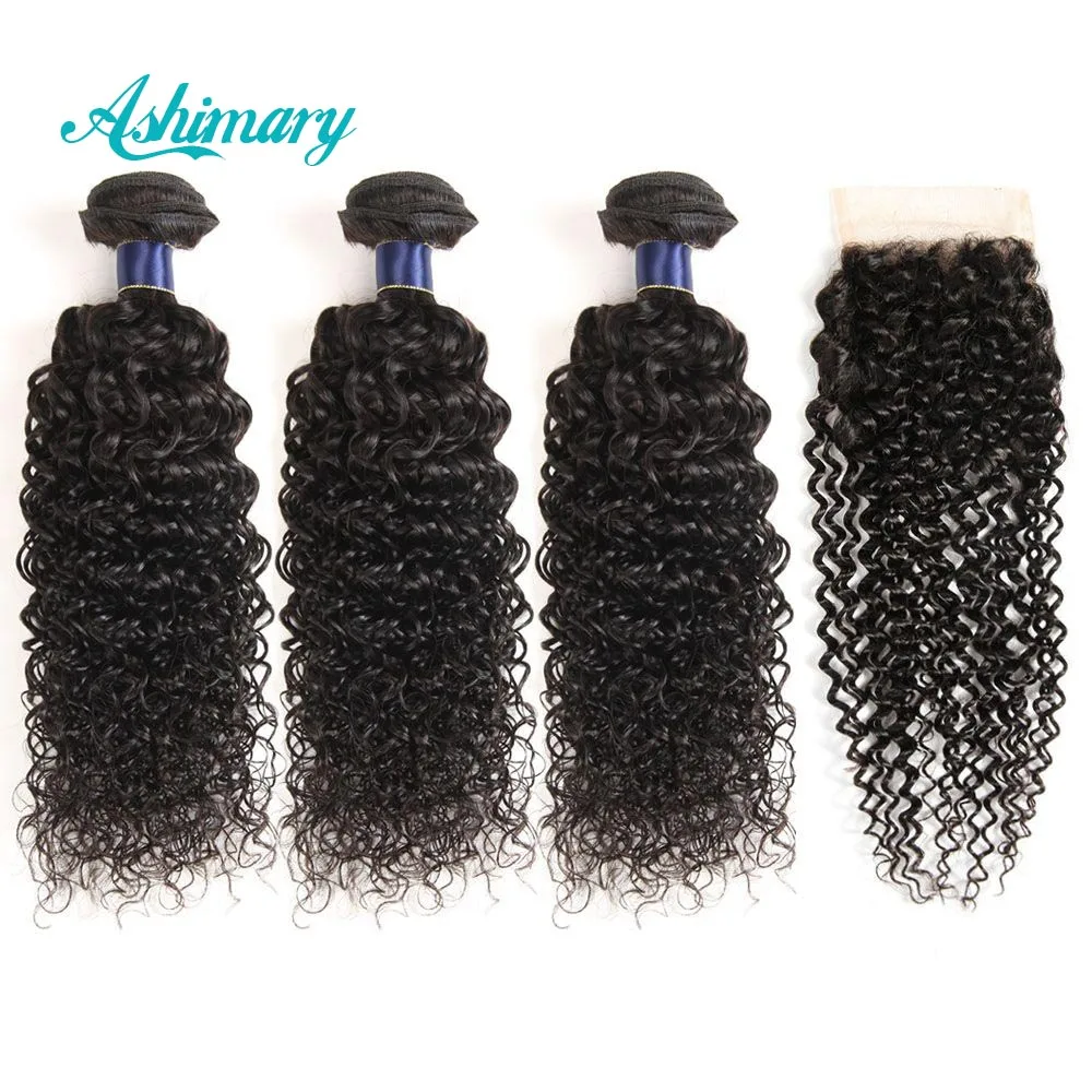 Ashimary волосы волна воды Связки с закрытием Remy переплетения перуанские