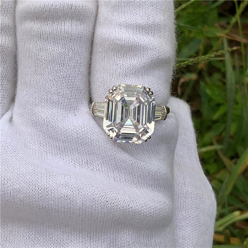 Роскошное кольцо ручной работы Emerld cut 8ct AAAAA cz 925 пробы Серебряное обручальное кольцо кольца для женщин Свадебные ювелирные изделия