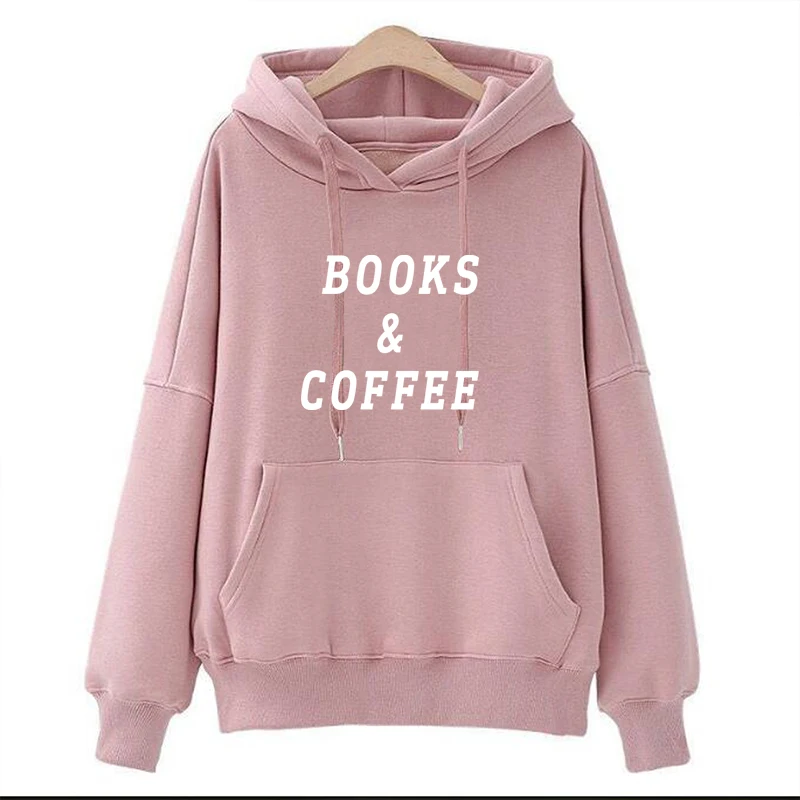Модные Kawaii уличная Толстовка с принтом книги и кофе, толстовки с капюшоном, молодежная одежда, осень-зима, женские пуловеры в стиле хип-хоп, топы