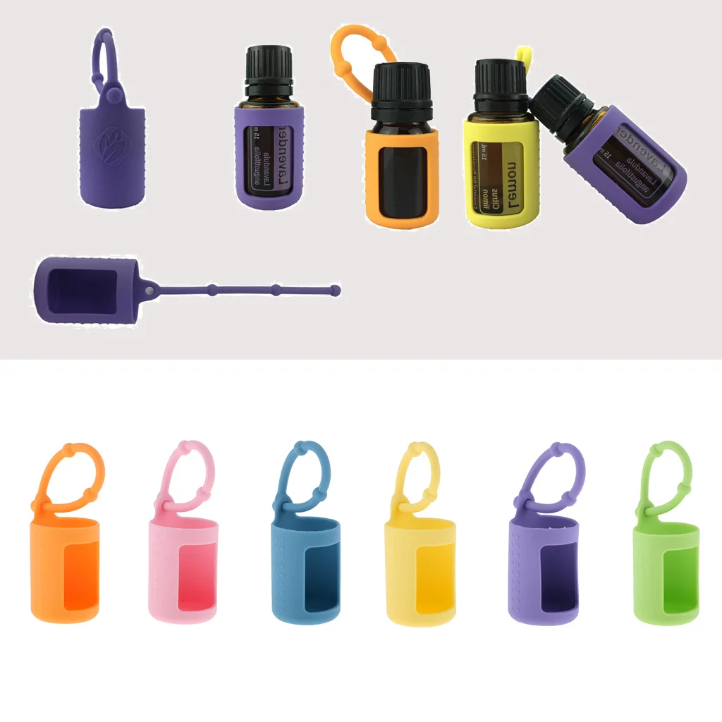 6pcs Silicone 15ml Roller Bottle Holder Sleeve Essential Oil Carry Keychain Keyring Pouch for Backpack Bag Home Travel Outdoor