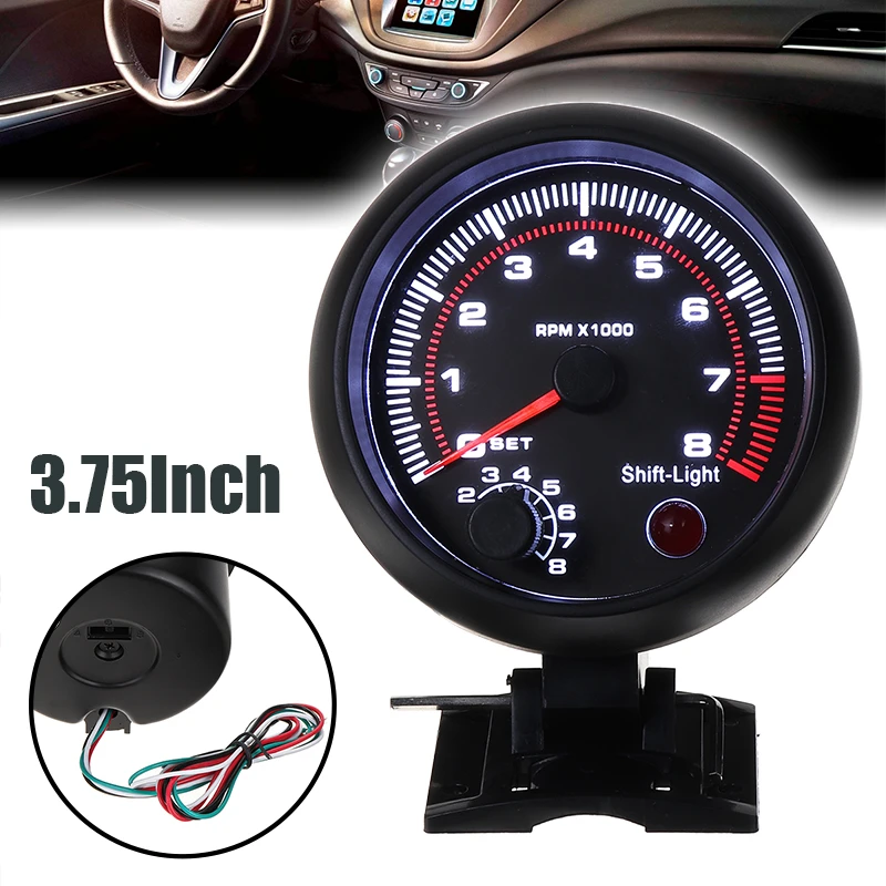 Universal Car 3.75'' RPM Tachometer Tacho Gauge Shift Light 0-8000 12V Universal Car 3.75'' RPM Tachometer Tacho Gauge Shift Light 0-8000 12V