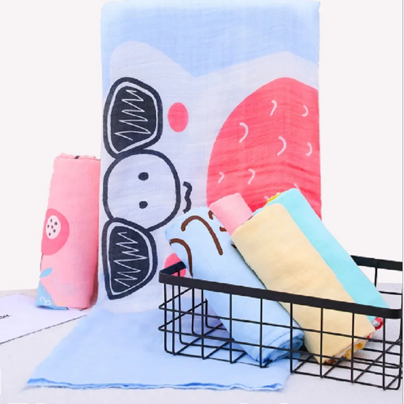 Newborn Baby Blankets Bamboo Children Cotton Soft Supplies Muslin Kids Blankets Swaddle Wrap 2 layers Stroller Towel 110*125cm
