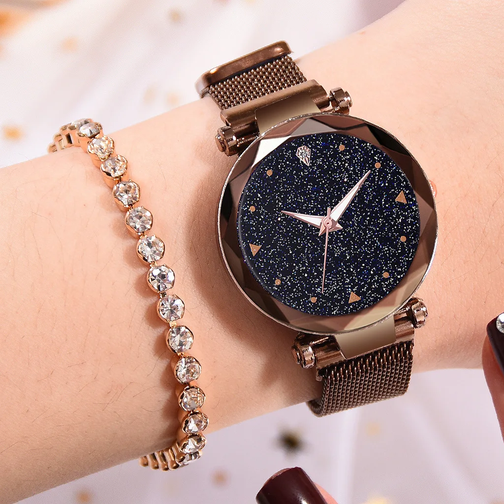 Женские часы и браслет, набор, звездное небо, женские часы, кварцевые, с магнитным ремешком, дамские декоративные часы с бриллиантами, Zegarek Damski