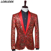 Винтаж красные, синие вышивка костюмы с блестками куртка шалевый воротник с блестками пиджаки Для мужчин певица хора, для встречи гостей, Бальные, производительность пальто узкого кроя