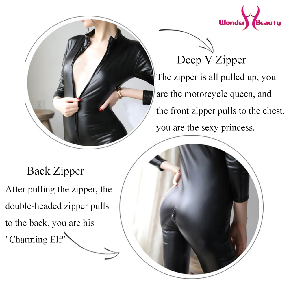 Черный Винил Комбинезон Wetlook Catsuit PU искусственная кожа Комбинезон для женщины zentai латексный комбинезон на молнии до промежности полюсный танцевальный костюм