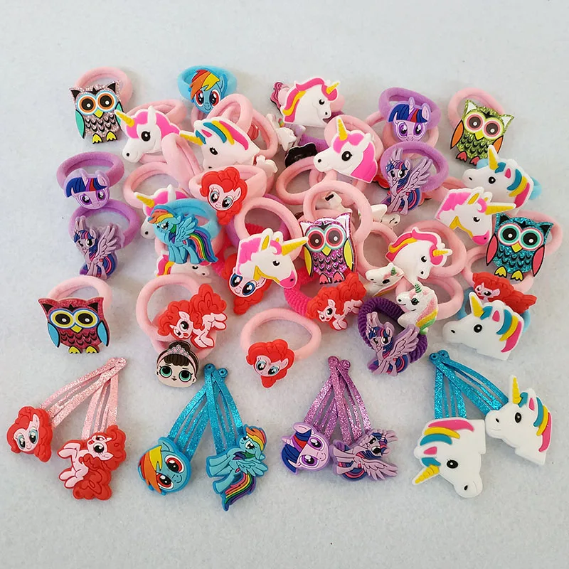 

12pcs Cartoon Set Basic Rubber Band Children Cartoon hairpin Kids Elastic Hair Band Girls Hair Clip Pin Hair Accessories
