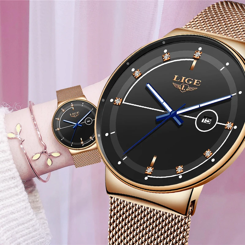 Reloj Mujer 2019 LIGE новые женские роскошные брендовые часы простые Кварцевые