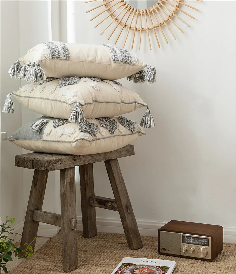 Чехол для подушки с кисточками и геометрическим рисунком в скандинавском стиле, чехол для подушки, рождественские украшения для дома 45*45 см
