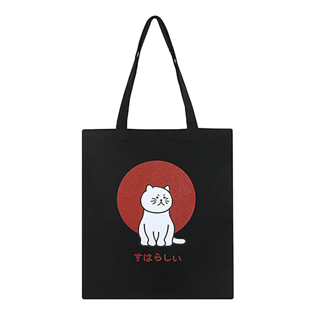 

Women's Tote Bag Korea Original Cute Cat Canvas Shopping Bag Animal Prints Girl Student Shoulder Bags 2019 Fashion