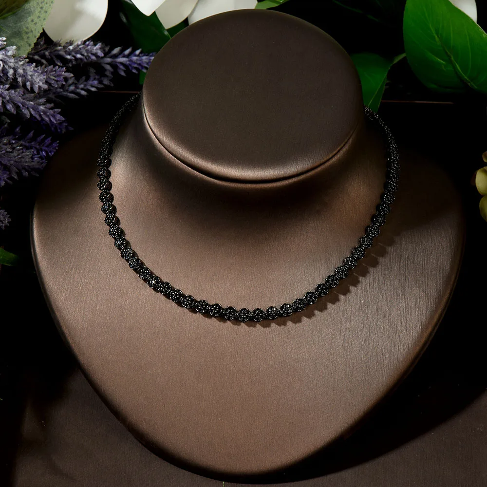 HIBRIDE Trendy Wedding Necklace Earrings For Women Accessories Black Stone Bridal Jewelry Sets pendientes mujer moda N-180 - Image 4