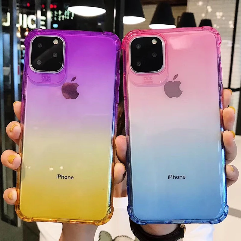 

Rainbow Gradient Transparent Case For iPhone 11Pro Max XS Max XR X 6 6s 7 8 Plus Soft TPU Clear Phone case For iPhone 11Pro Max