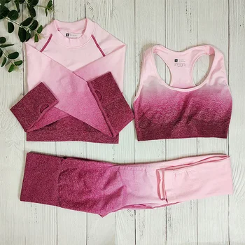 Ombre Women Sportswear Fitness Suit Seamless Yoga Set Workout Clothes Sport Outfit For Woman Gym Clothing Sports Set