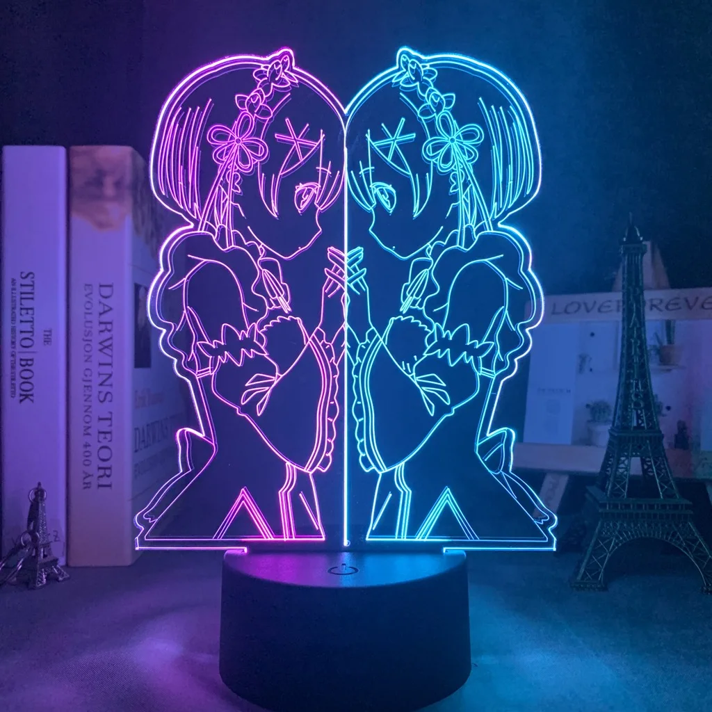 Anime 3d Lamp Rem and Ram From Re Zero Starting Life In Another World Nightlight for Bedroom Decor Birthday Gift Led Night Light | Лампы и
