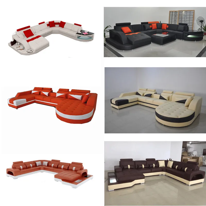 Дизайн U форма роскошроскошная мебель для гостиной кожаный диван с светодиодный подсветкой