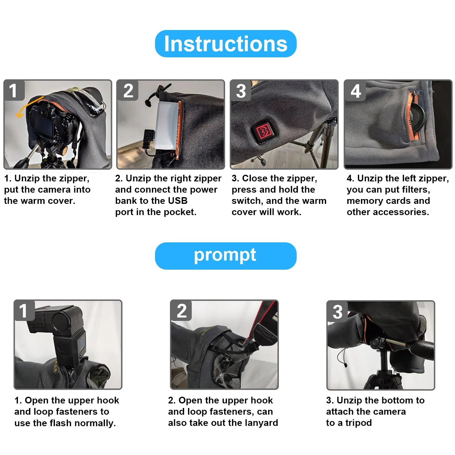Besegad 3-gear температура регулируемая USB питание DSLR SLR камера теплый нагревательный чехол протектор для холодной зимы на открытом воздухе съемки