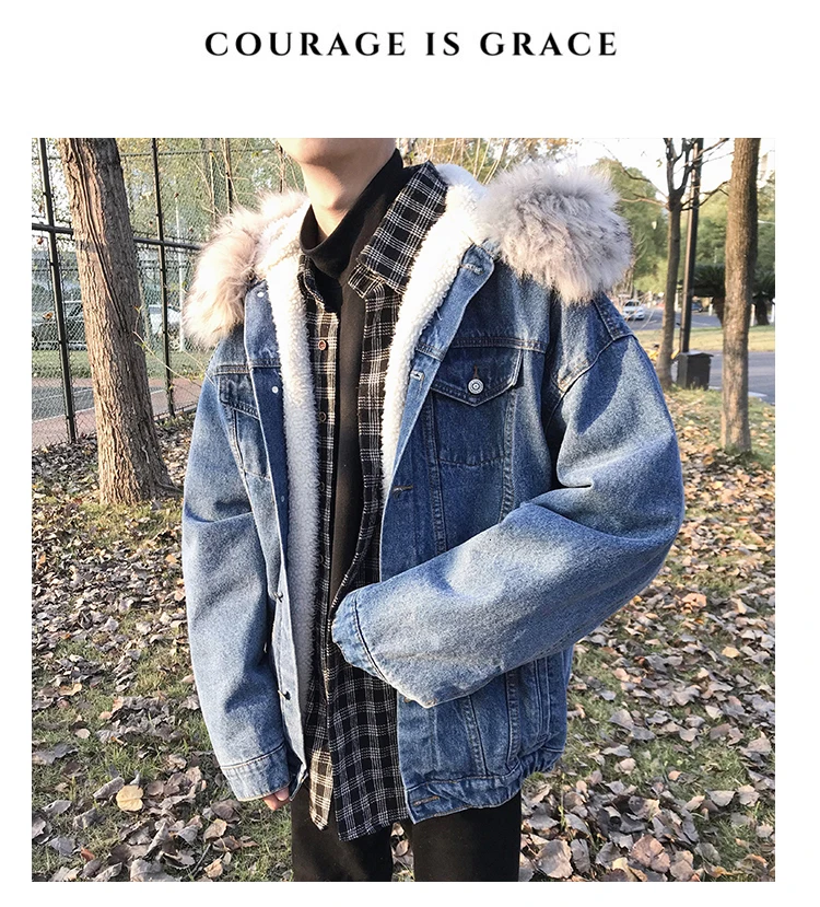 Winter New Big Fur Collar Loose Plus Velvet Men's Trend Fashion Casual Youth Popular Jacket Coat Black / Blue M-2XL