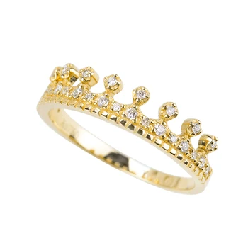 

EDI Bead Crown Ring AU585 14k Solid Yellow Gold 0.16ct Carat Real Natural Diamond Wedding Ring For Women Half Eternal Tail Ring