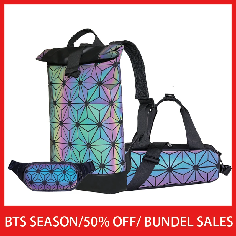 

HOLOGRAPHIC Geometric Unisex Luminous Backpack Bundel Roll Top Rucksack Bosla Mochila