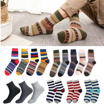 

1/3/5Pair Winter Thicker Warm Men Socks Fashion Long Cotton Socks Striped Solid Color Long Socks Casual Male Long Crew Socks