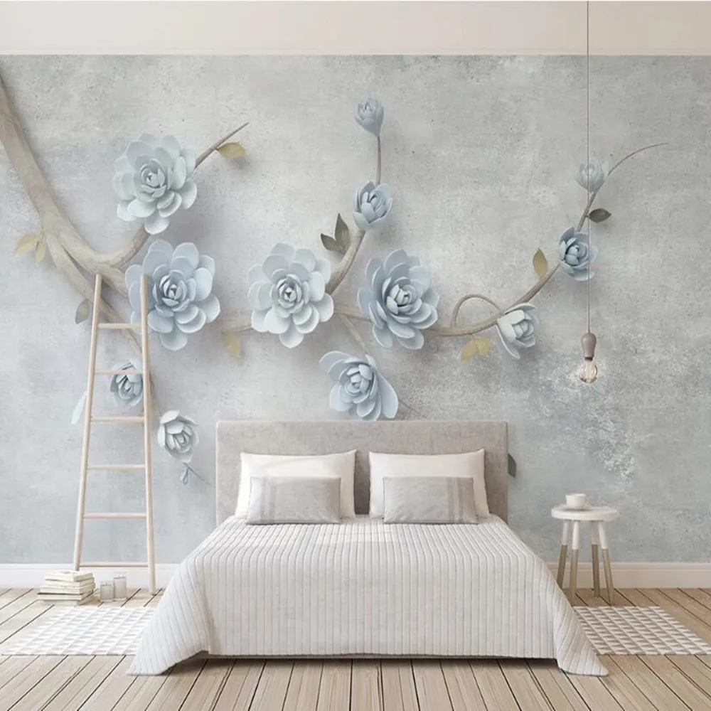 milofi custom large wallpaper mural blue 3d three-dimensional relief flower branch living room bedroom TV background wall | Обустройство