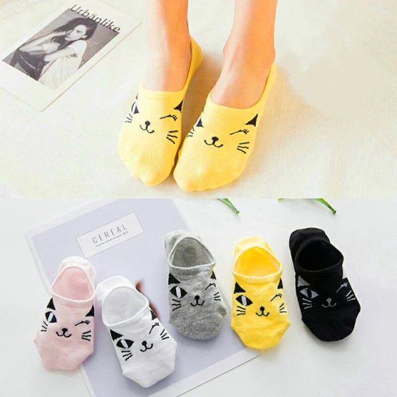 trainer socks womens 5 Pairs Cute Harajuku Animal Socks Woman Summer Breathable Korean Cat Girls Funny  Invisible Socks Low Cut Ankle Sock Happy Sox support socks for women