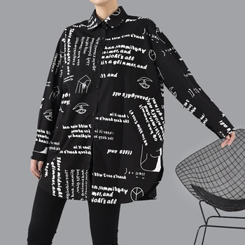 

[LANMREM] 2020 New Spring And Summer Turn-down Collar Letters Printed Batwing Styles Single Breasted Shirt Female Blouse YJ10001