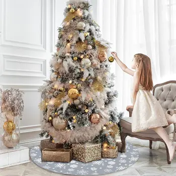 

48 Inch Snowflake Ornament Christmas Tree Skirt Base Floor Mat Cover Decorations