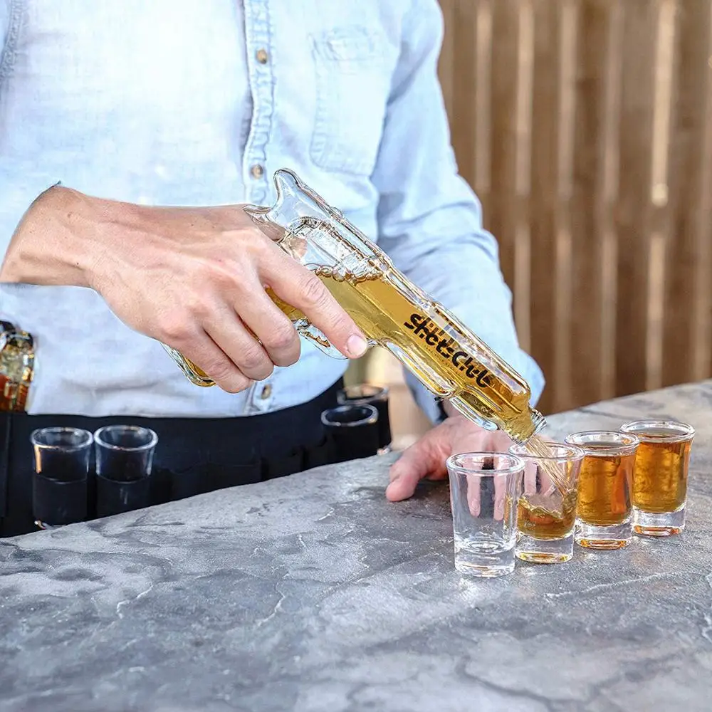 

Whiskey Decanter and Glass Set, Unique Gun Shape - 2 Gun Liquor Decanters, 8 Shot Glasses, and Carrying Case - Fun, Stylish Part