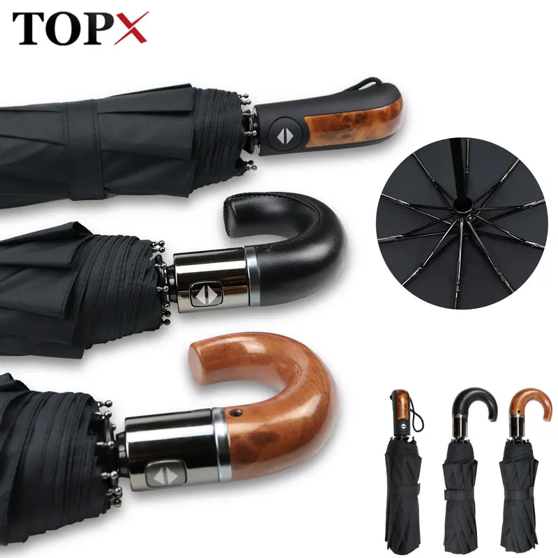 

Umbrella Men Rain Women Automatic English Style 10Ribs Umbrella Strong Wind Resistant 3Folding Rain Business Male Women Umbrella