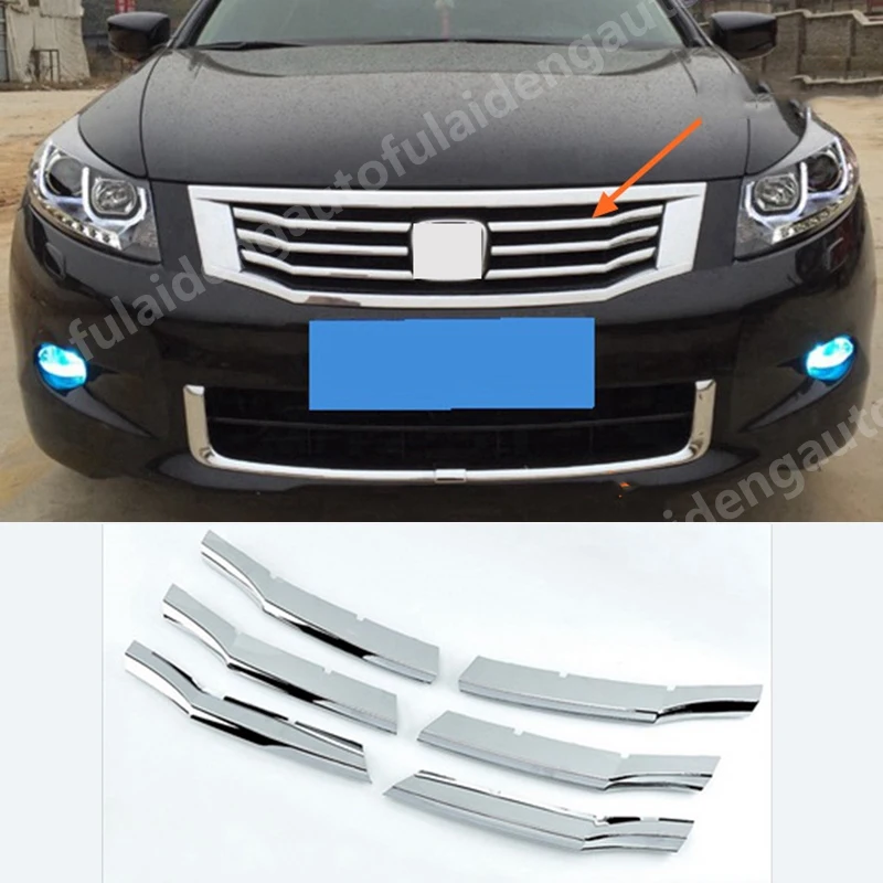 6 шт. для Honda Accord 2008-2010 ABS хромированный передний верхний бампер гриль решетка