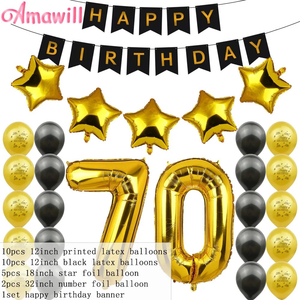 Amawill 65-й день рождения комплект украшений для вечеринки с днем рождения баннер золотой черный шар 65-летний вечерние принадлежности 6D - Цвет: 70th